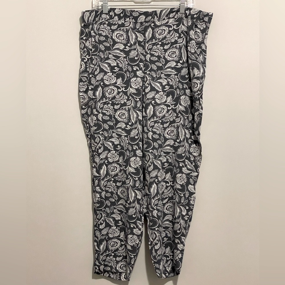 Jessica Simpson Women's Ladies blue Batik floral pull-on flowy pants, XL